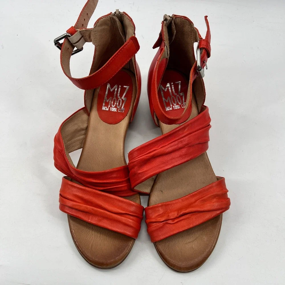 Miz Mooz Cassie Wide Sandals US 8.5W/9W EU 39W Orange Boho Leather Ankle Block